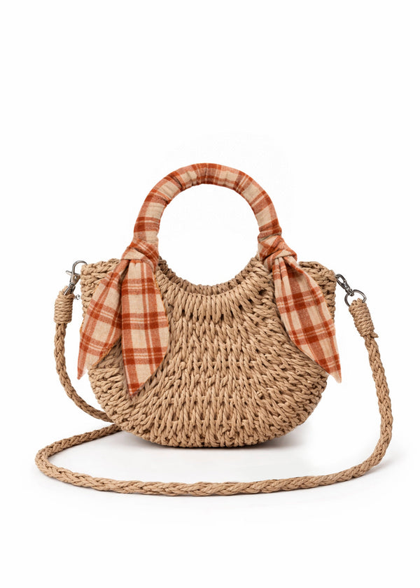 Mini Straw Bag - Honey Plaid