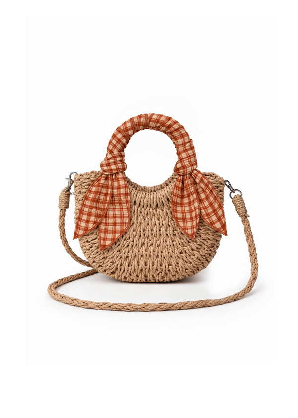 Mini Straw Bag - Honey Plaid