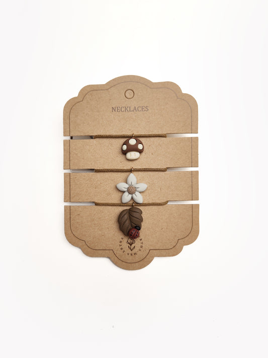 Pack 3 Necklaces - Mushroom + Flower + Leaf